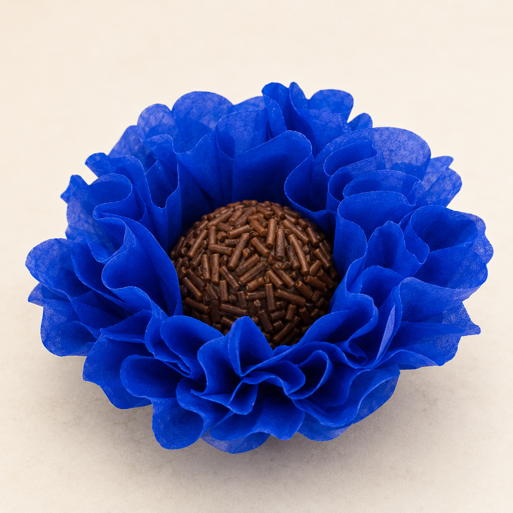 [color] Blue Mega Festas luxury flower sweet wrapper with brigadeiro
