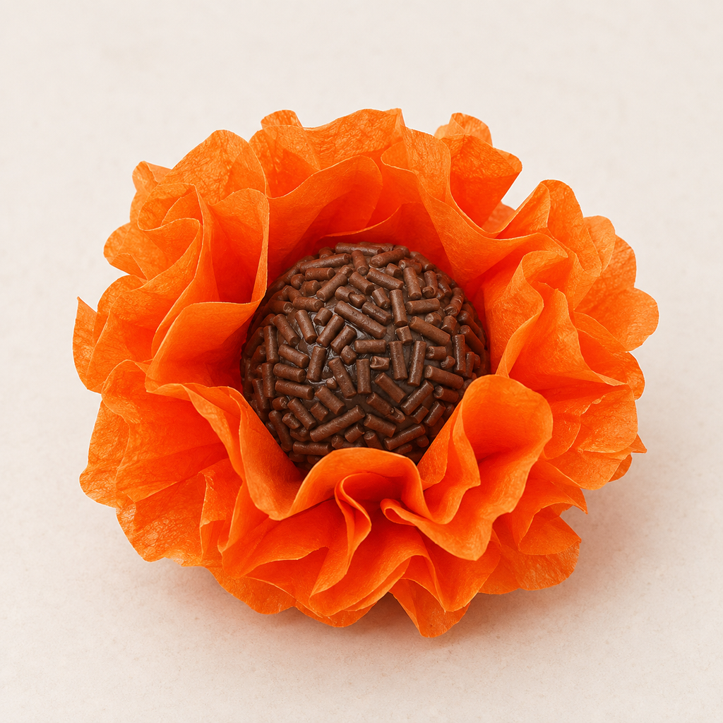 [color] Orange Mega Festas luxury flower sweet wrapper with brigadeiro