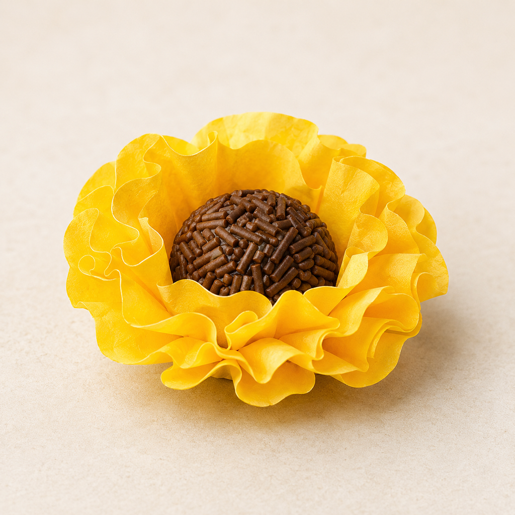 [color] Yellow Mega Festas luxury flower sweet wrapper with brigadeiro