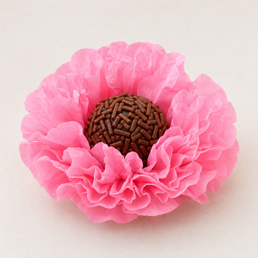[color] Light pink Mega Festas luxury flower sweet wrapper with brigadeiro