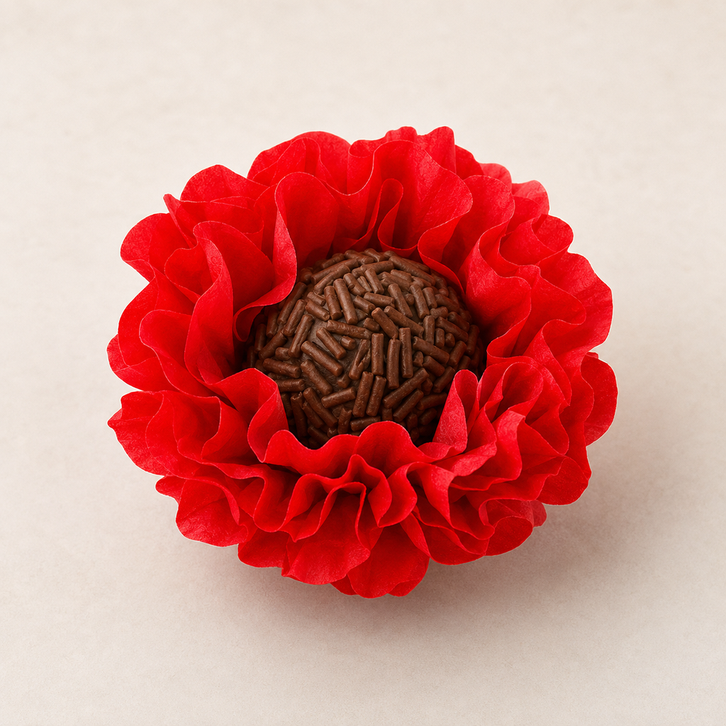 [color] Red Mega Festas luxury flower sweet wrapper with brigadeiro