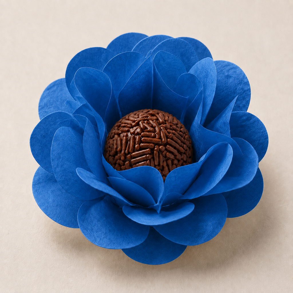[color] Blue luxury flower sweet wrapper with brigadeiro