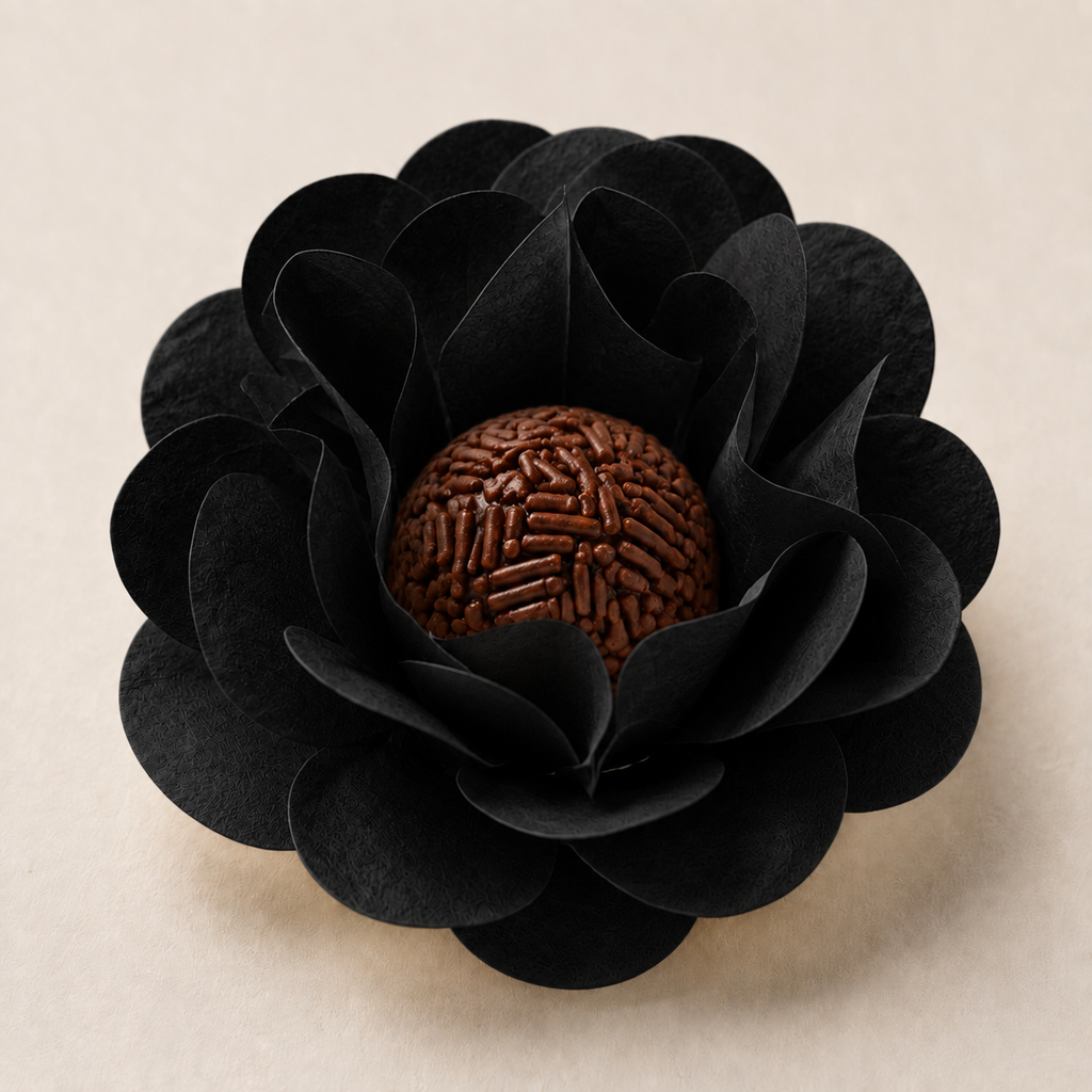 [color] Black luxury flower sweet wrapper with brigadeiro