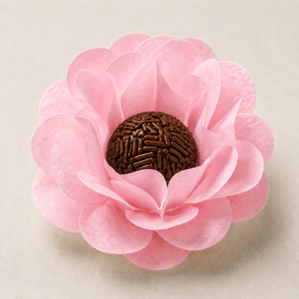 [color] Light Pink luxury flower sweet wrapper with brigadeiro