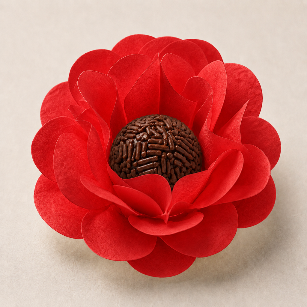 [color] Red luxury flower sweet wrapper with brigadeiro