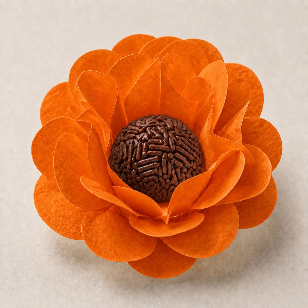 [color] Orange luxury flower sweet wrapper with brigadeiro