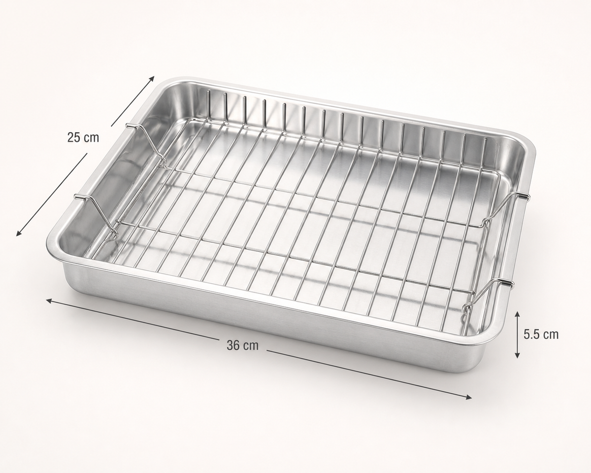 Rectangular Aluminium Roasting Tray with Rack – 36 × 25 × 5.5 cm