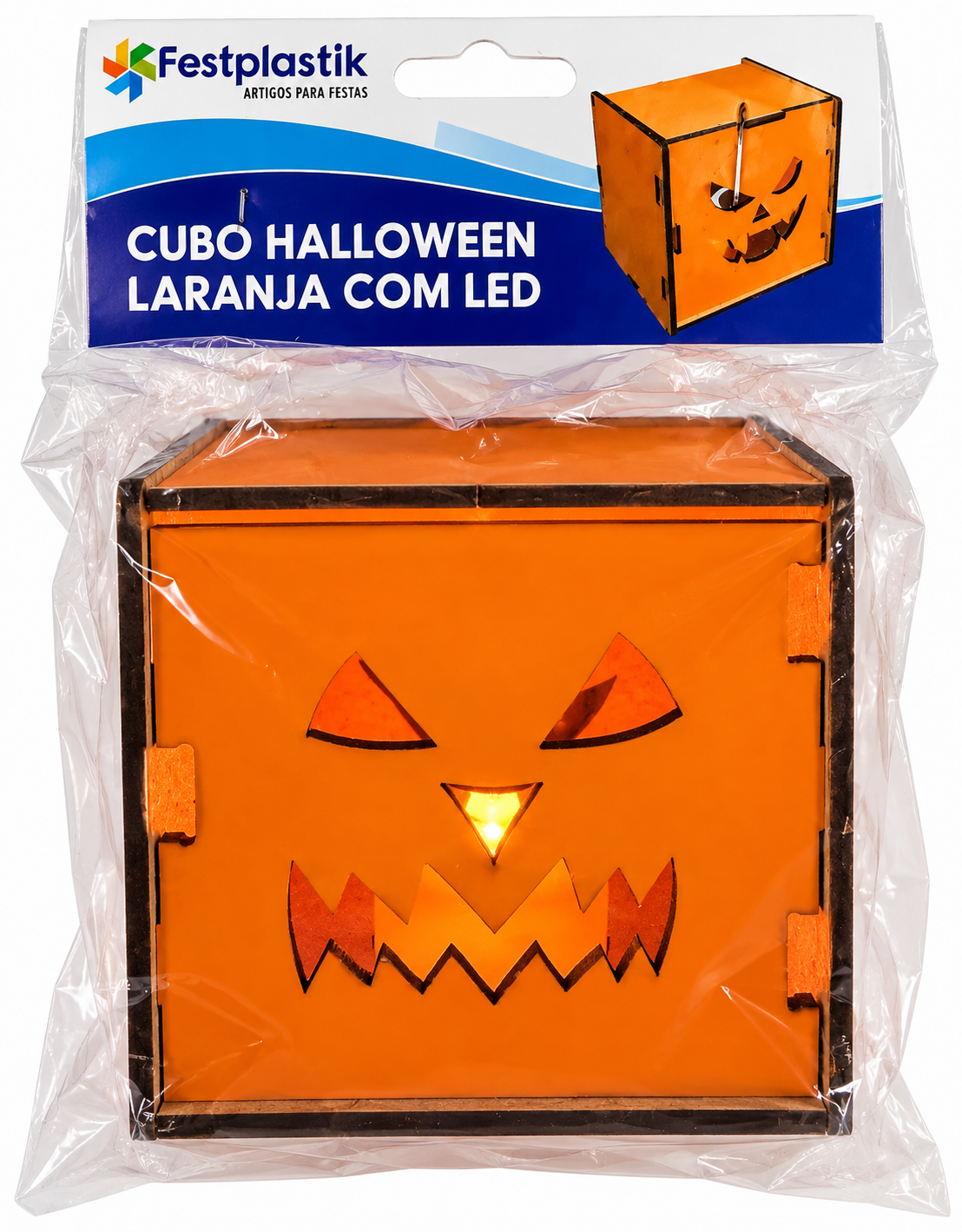 Orange LED Halloween Pumpkin Cube Lantern – Light-Up Decoration