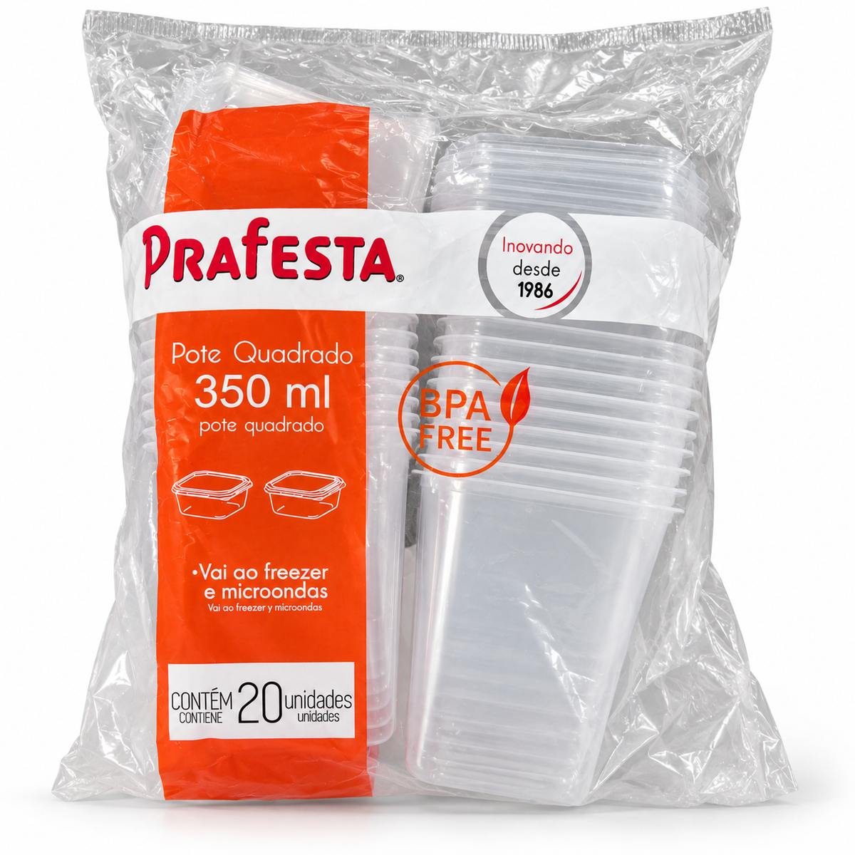 Prafesta Square Food Containers with Lids 350 ml – Pack of 20